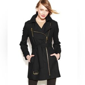 MICHAEL Michael Kors Black Pea Coat with Belt